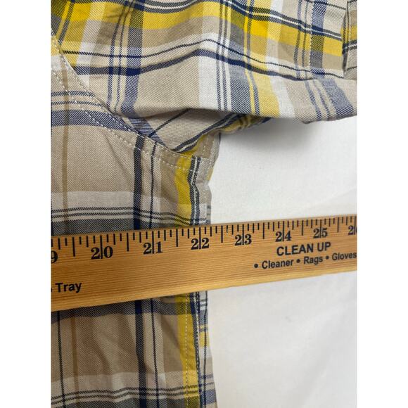 The North Face Men’s L Yellow Blue Plaid Short Sleeve Button Up Outdoor Shirt - Picture 5 of 7